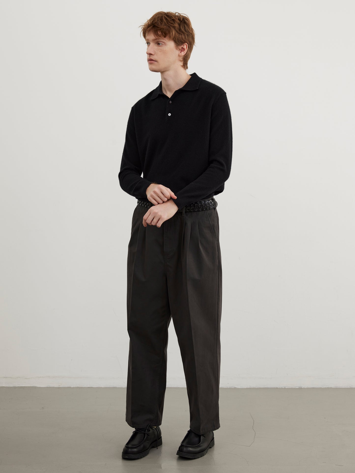 DARK GREY THREE PLEAT TUCK PANTS