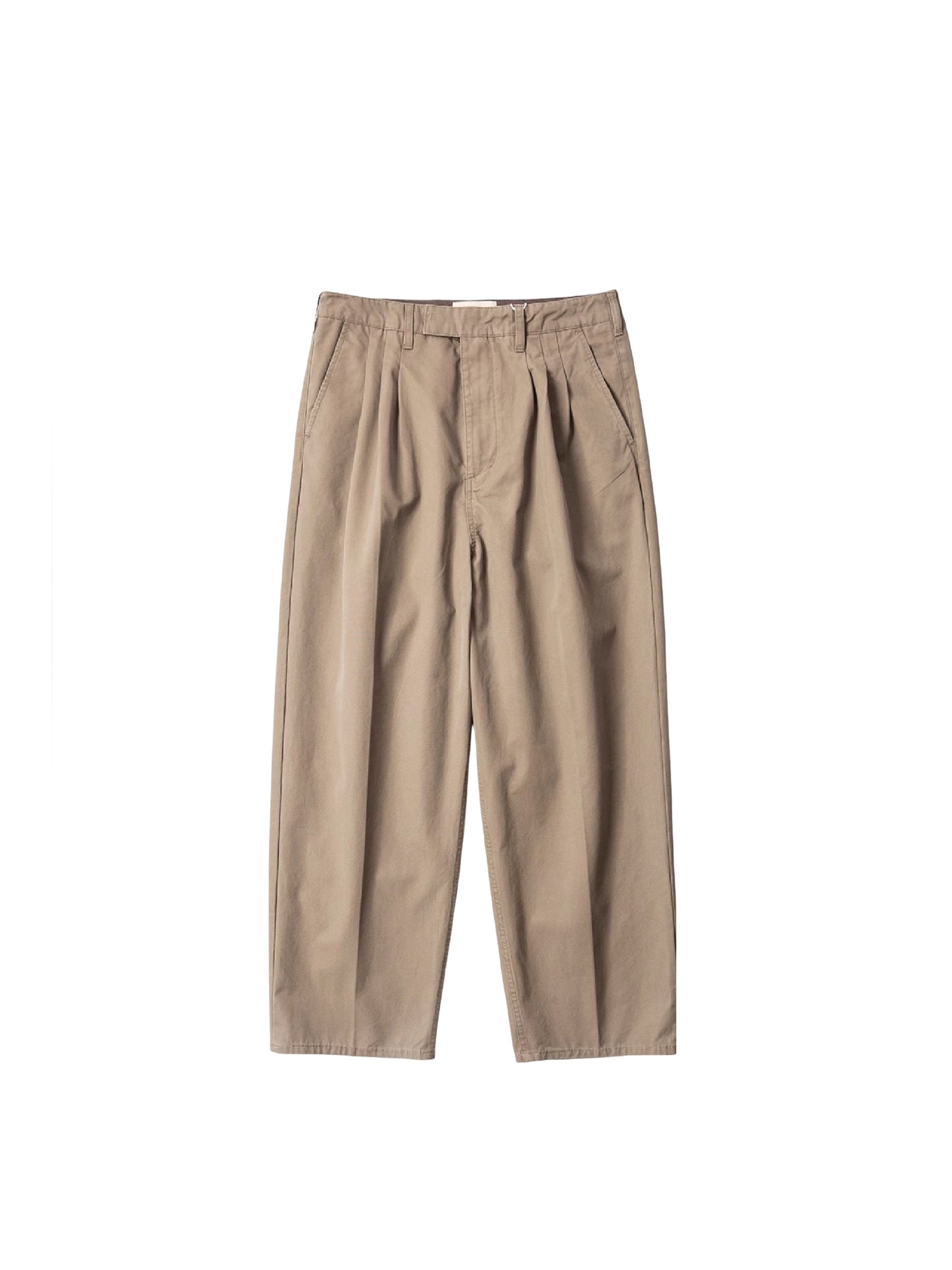 BEIGE THREE PLEAT TUCK PANTS