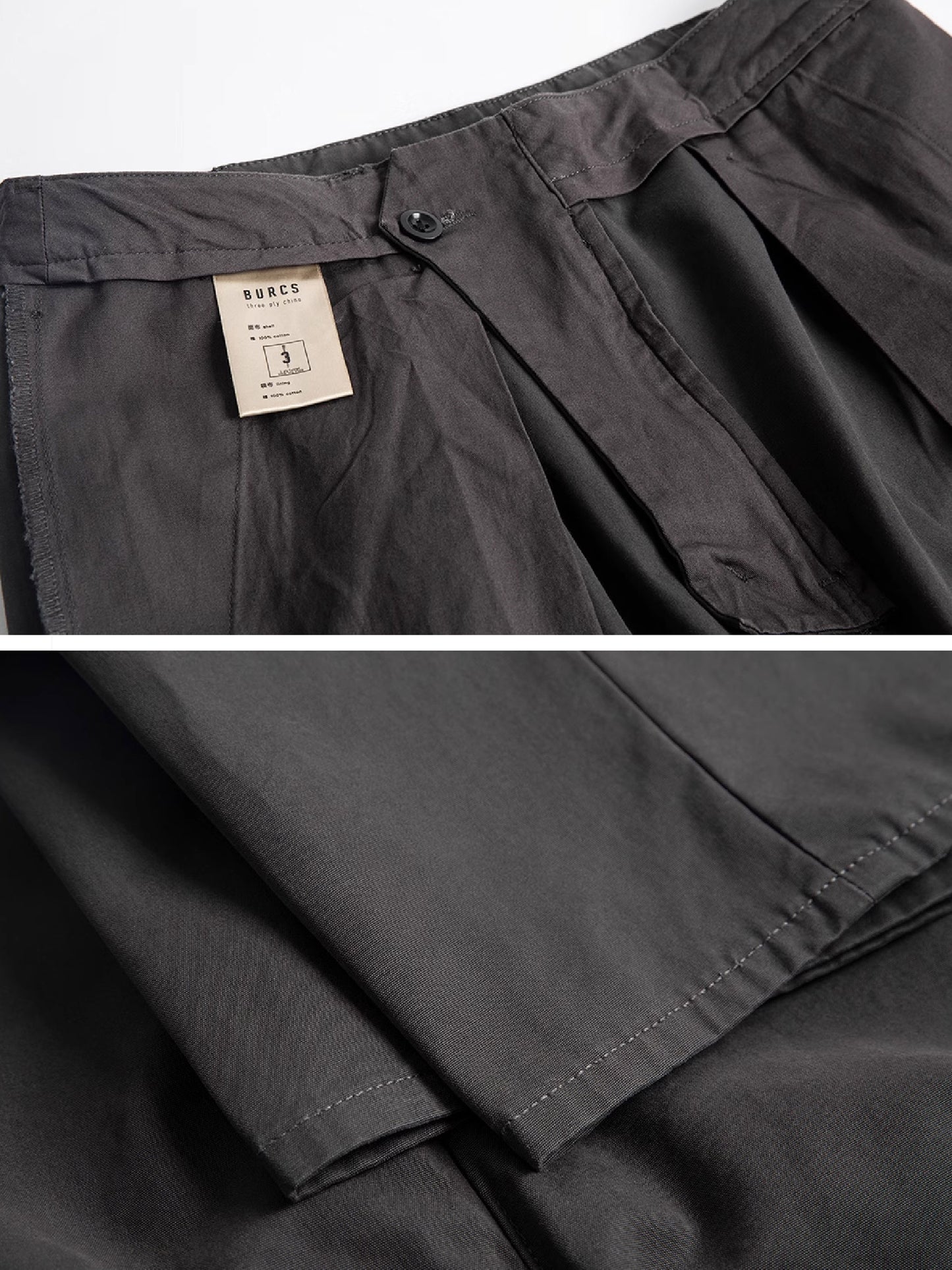 DARK GREY THREE PLEAT TUCK PANTS