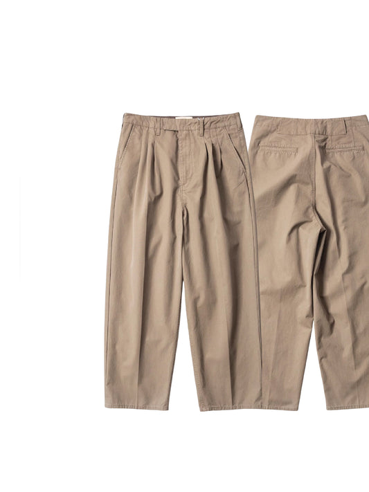 BEIGE THREE PLEAT TUCK PANTS
