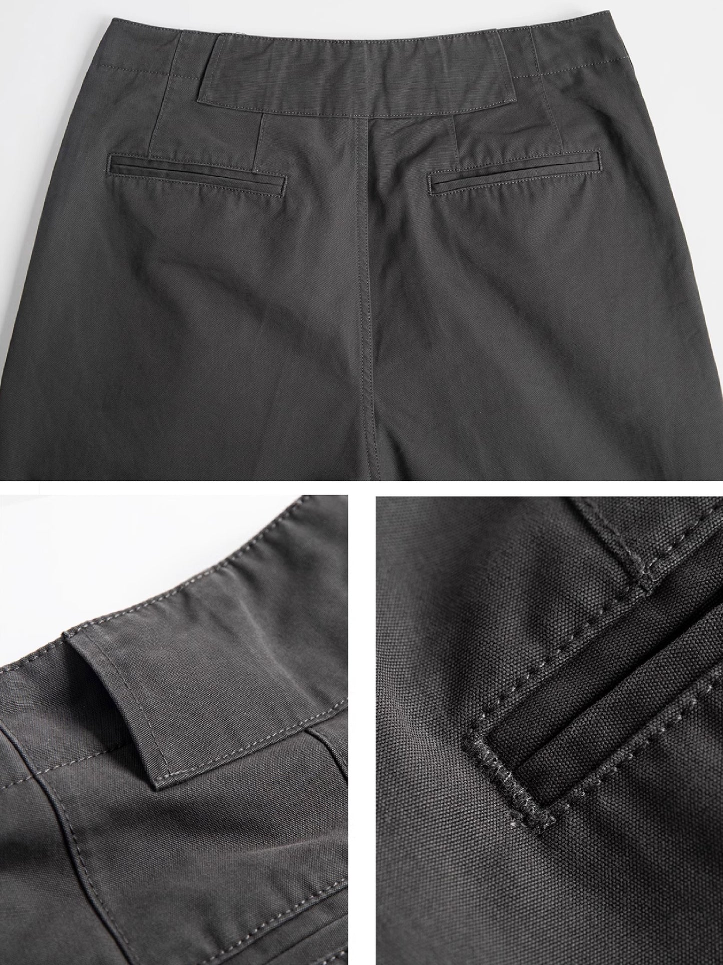 DARK GREY THREE PLEAT TUCK PANTS