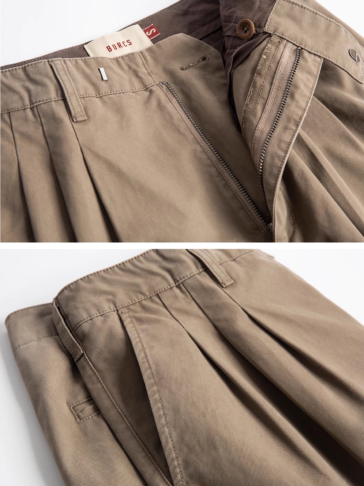 BEIGE THREE PLEAT TUCK PANTS